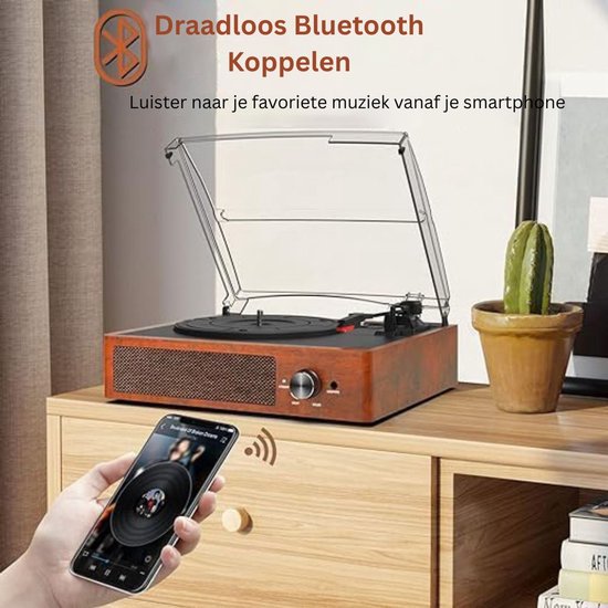 Platenspeler Bluetooth - CD Speler met Speakers - Vintage - Bruin — afbeelding 4