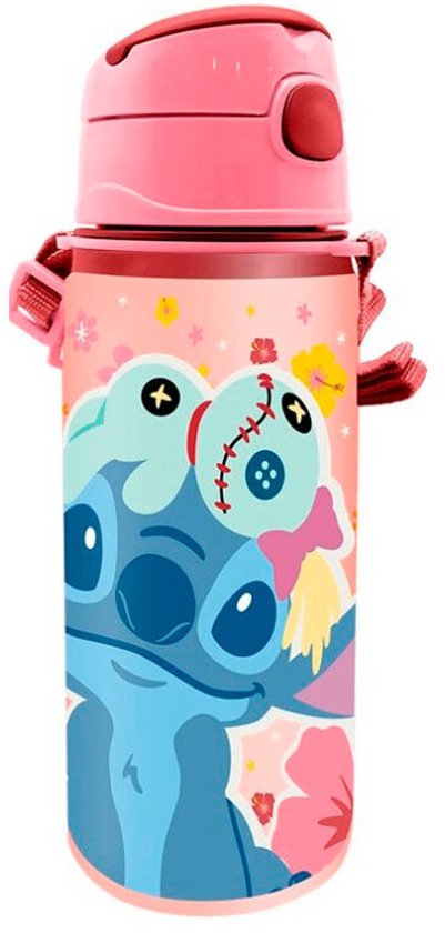 Disney Lilo & Stitch drinkfles/drinkbeker/bidon met drinktuitje - Roze - aluminium - 600 ml