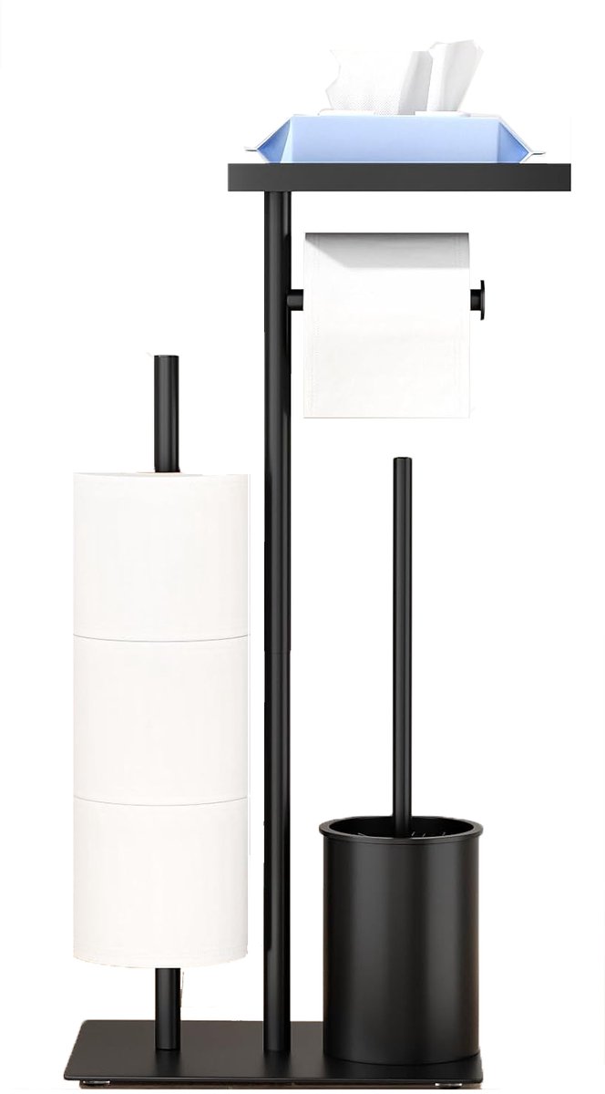 Toiletrolhouder Met plankje staand en toiletborstel - WC Rolhouder - Toiletrolhouder - Opbergrek - Toiletrolhouder en reserverolhouder - Zonder boren