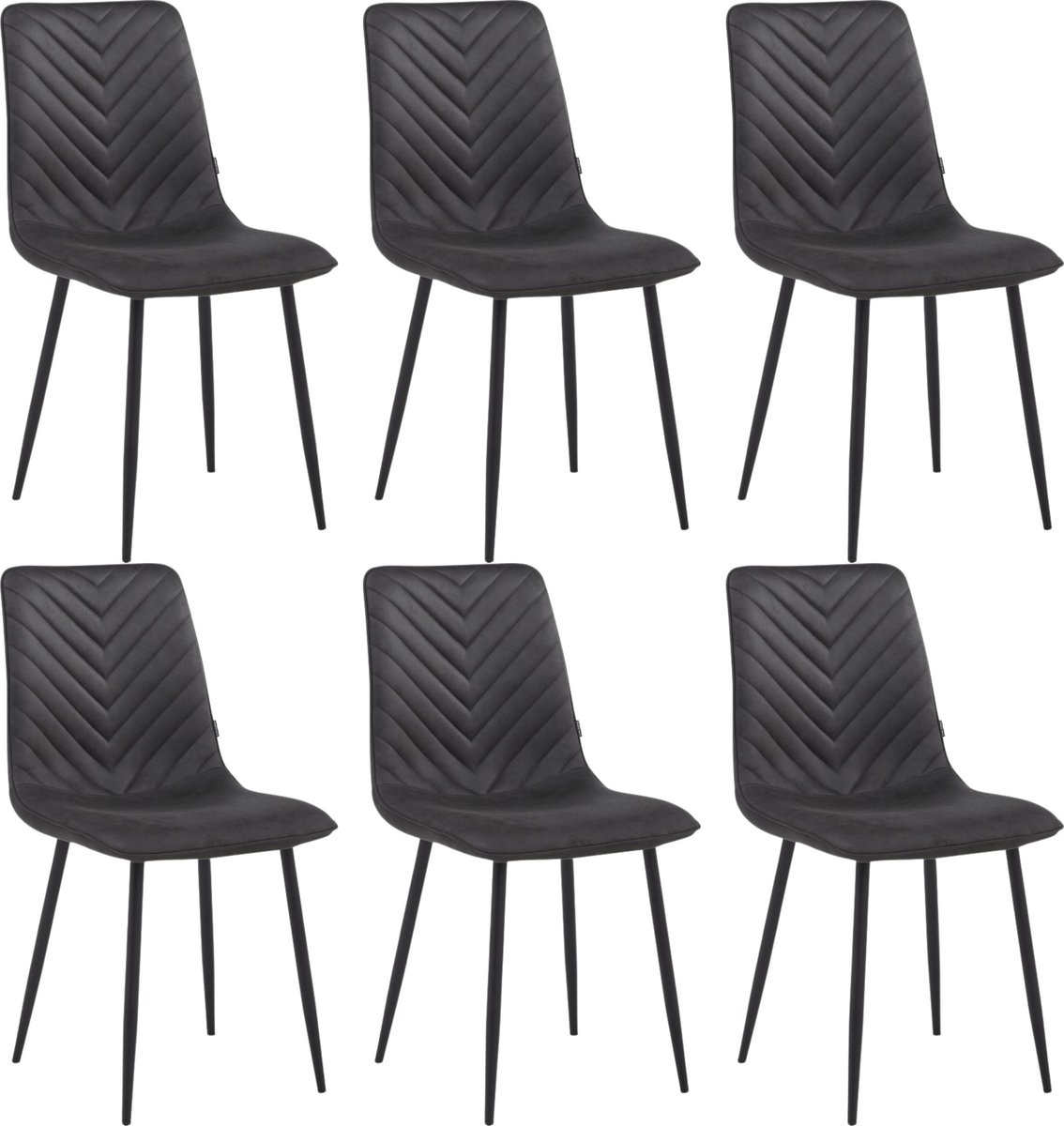 Colenis Senny Eetkamerstoel - Set Van 6 - Grijs - Microfiber - Industrieel - Eetkamerstoelen Grijs Microfiber