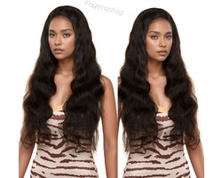 Frazimashop- Haarwerken echt haar - Braziliaanse Remy golf pruik- Pruik lang golf haar- 28 inch donkerbruin -Pruik dames echt haarstuk- human hair 13x1 lace wig