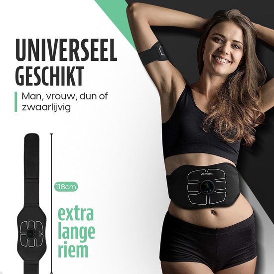 Man en vrouw met EMS trainer; extra lange riem van 118cm.