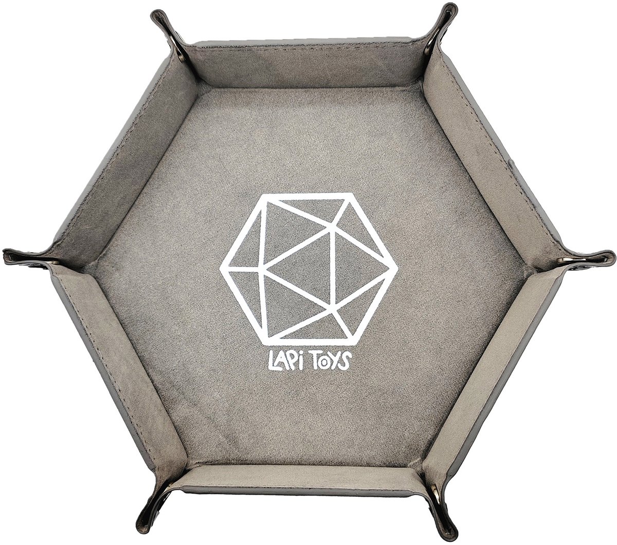Lapi Toys - Dice Tray - Dobbelsteenbak - Dice Tray Dungeons and Dragons - DnD Dice Tray - Dobbelbak - Dobbelpiste - Pitjesbak - Opvouwbaar - Imitatieleer - Fluweel - Hexagon - Grijs