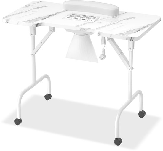 Aufun Opvouwbare Manicuretafel met afzuiging Mobiele manicure Ingebouwde, stofafzuiging Draagbare met wielen en polskussen, Wit