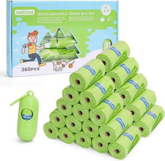 Nobleza AX5 - Sacs à crottes pour chien avec distributeur - 360 pièces - Biodégradables - Sacs à déjections canines pour chien - 24 rouleaux