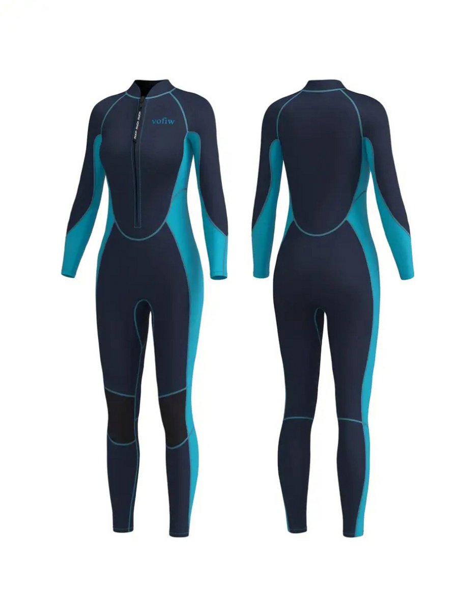 Livano Wetsuit Dames Swimsuit Shorty Surfpak Duikpak Lange Mouw Zwemsuit Blauw