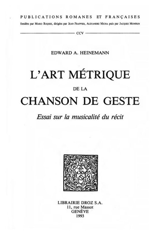 Publications Romanes et Françaises - L'Art métrique de la  ... - cover