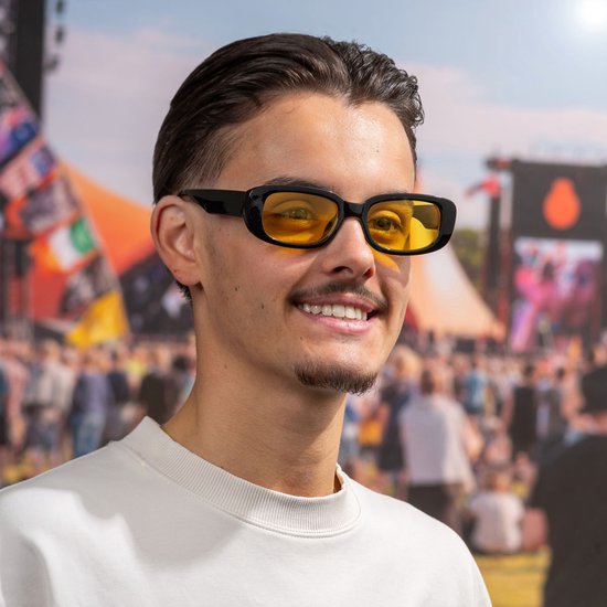 Freaky Glasses - Zonnebril classic model - Festival bril - Techno - Rave glasses - Heren - Dames - Zwart met gele lenzen van Freaky Glasses — afbeelding 3