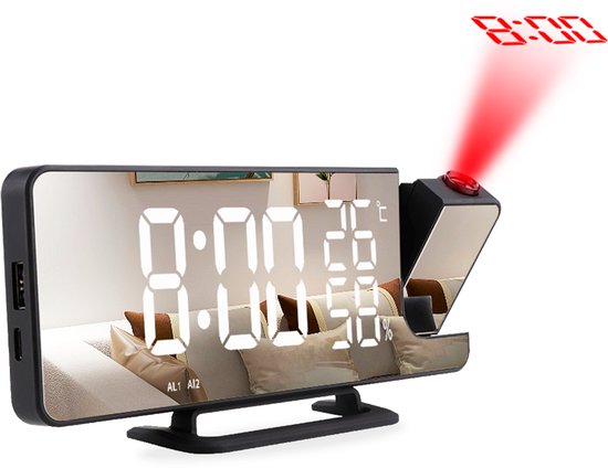 Premes - Radio-réveil avec projection - Zwart - AM/ FM - Alimentation secteur - Klok numérique - Radios-réveils - Réveil à projection - Wekker avec projection - Klok numérique - Horloge - Horloges