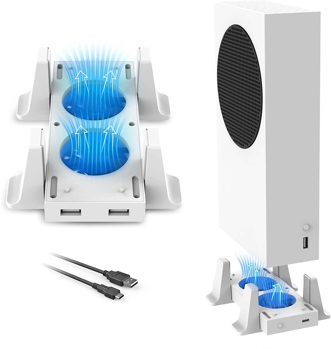NAXSIR Xbox Series S Koelventilator Stand – 2 Ultra-Gebalanceerde Ventilatoren, USB-Aansluiting & 3 Instelbare Snelheden – Anti-Overheat Design, Wit – Optimeert Koeling voor Langdurig Spelen