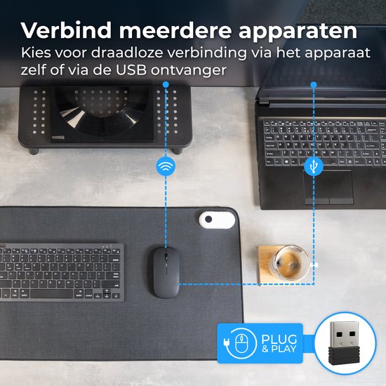 Nuvance Draadloze Muis - Bluetooth - Stil - Laptop & Gaming - Draadloos - Computermuis - Links & Rechtshandig - Zwart