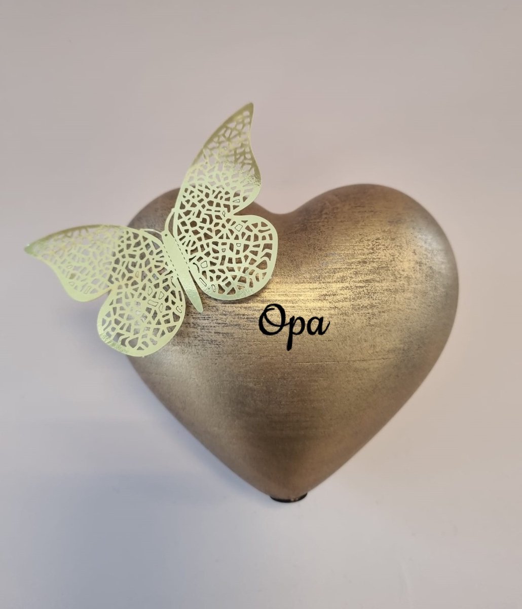 Urn hart met vlinder - opa - antiek goud - 450 ml