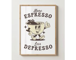 No Filter - Koffie Poster - More Espresso Less Depresso - 21x30 cm - A4 formaat - Retro koffiekunst - Vintage Print No Filter - Koffie Poster - More Espresso Less Depresso - 21x30 cm - A4 formaat - Retro koffiekunst - Vintage Print