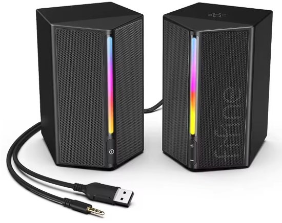 Fifine - A20 - Enceintes Gaming - RGB réglable - Volume et bouton marche/arrêt - Son stéréo 2.0 - 3,5 mm - USB 3.0 - 10 Watt