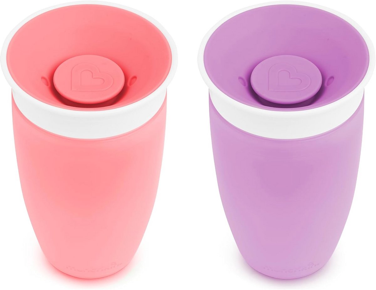Image of 360 Graden Beker Set voor Peuters - Antilek en Vaatwasserbestendig - Lekvrije Kinderbeker voor 12+ Maanden - 296ml - Roze/Paars