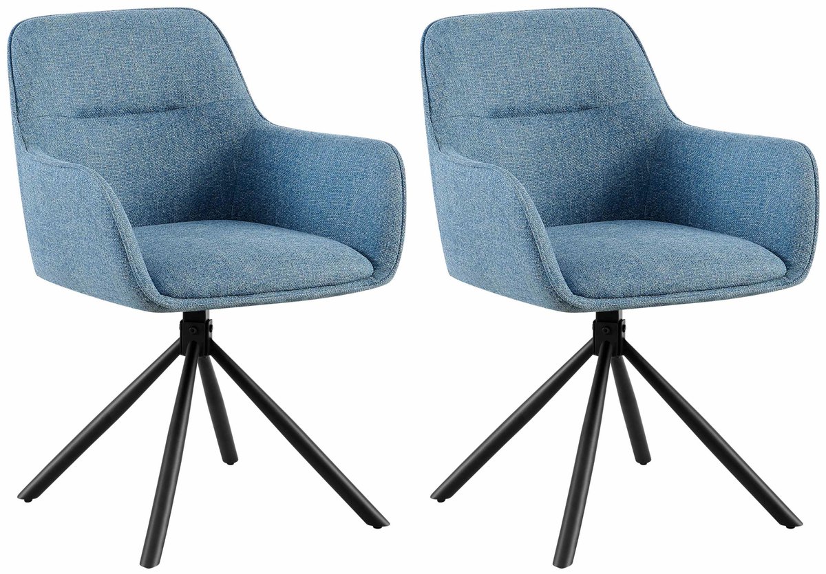 CLP Tipton Set van 2 Eetkamerstoelen - met rugleuning - klassiek - draaibaar - stof - Stof/blauw