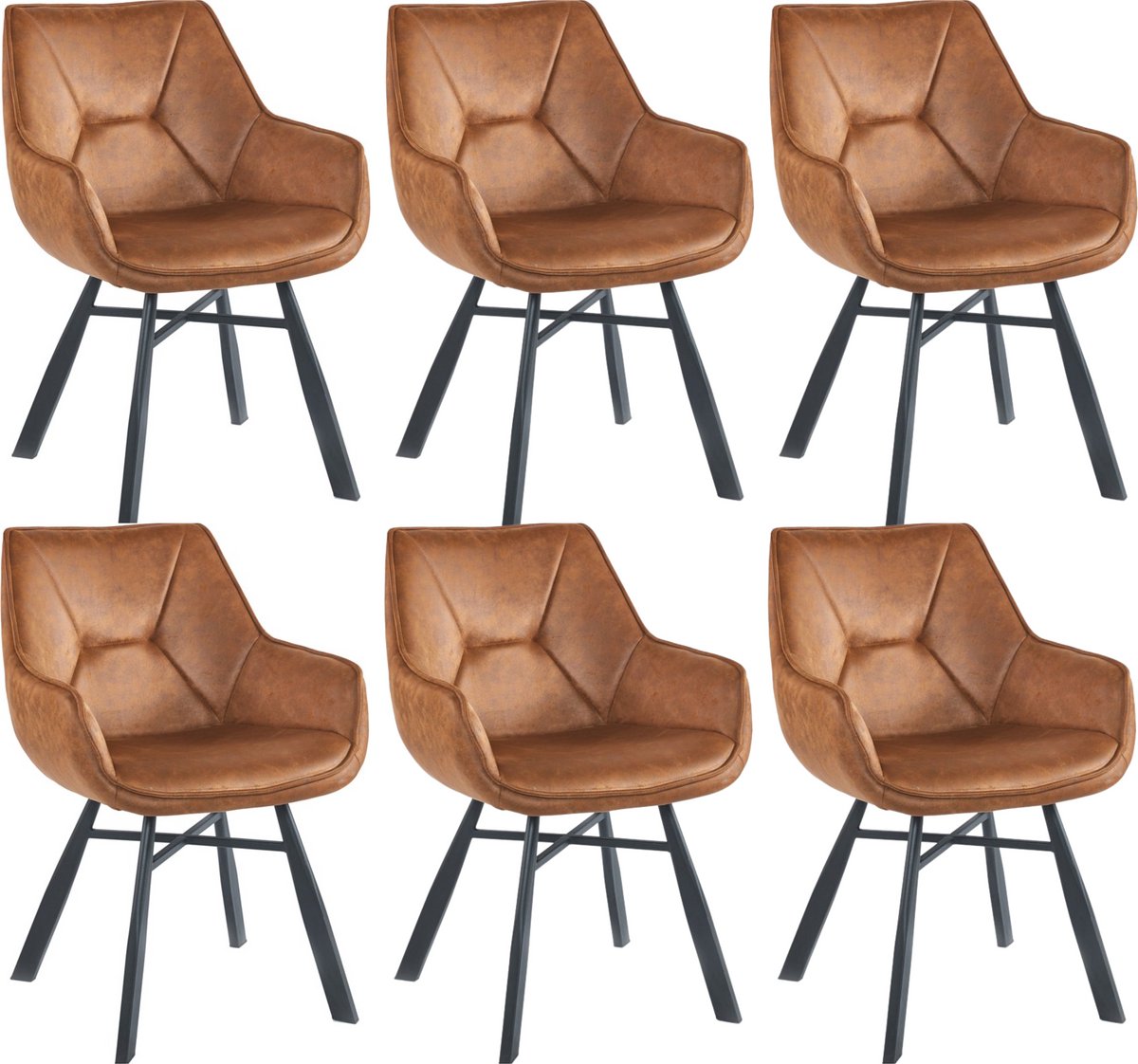 Colenis® - Solido Eetkamerstoel - Set van 6 - Cognac - Microfiber Stof - Industrieel - Met