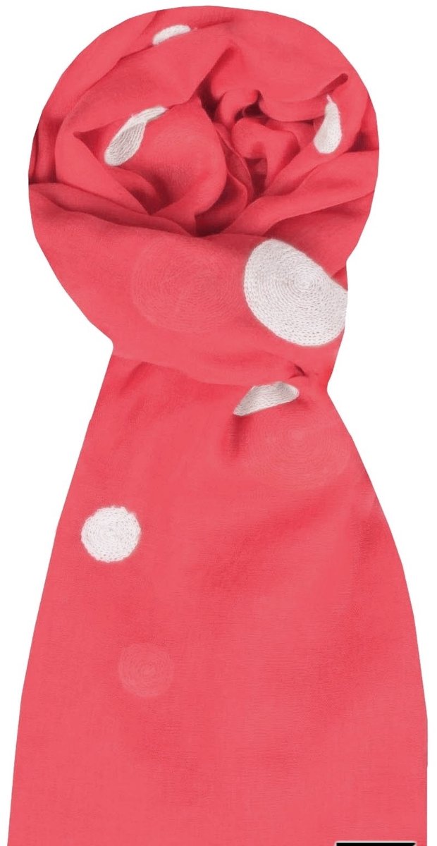 sjaal - fuchsia roze- natuurlijke materialen -met geborduurde crème kleurige cirkels- lente sjaal