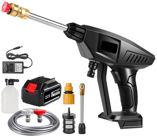 Elektrische hogedrukreiniger, 60BAR Hogedrukreinigingsmachine 5M Slang, Met Oplaadbare Batterij, Schuimsproeier, Multifunctionele Nozzle, Voor Schoonmaken en Watermaken, Auto Schoonmaken Tool voor het Schoonmaken van auto, tuin en terras