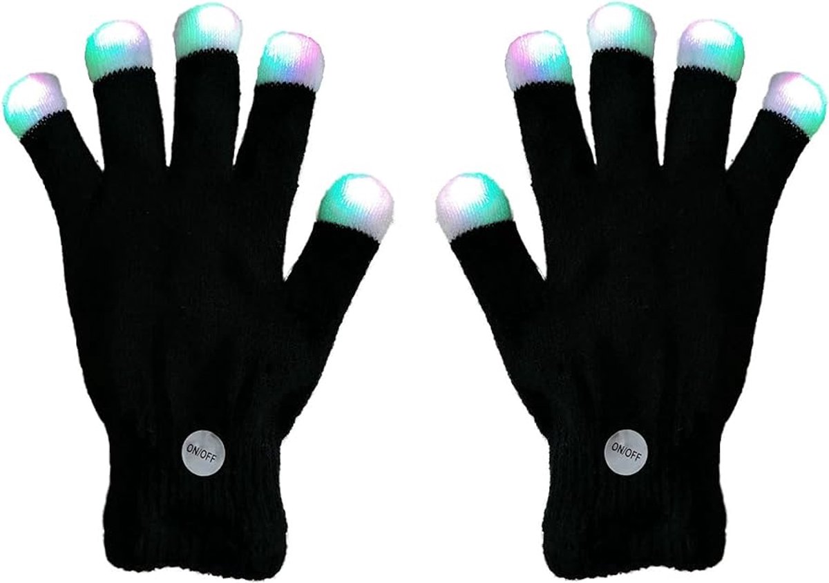 Jumada's - LED-Handschoenen - Lichtgevend - Feest - Zwart met witte vingertoppen