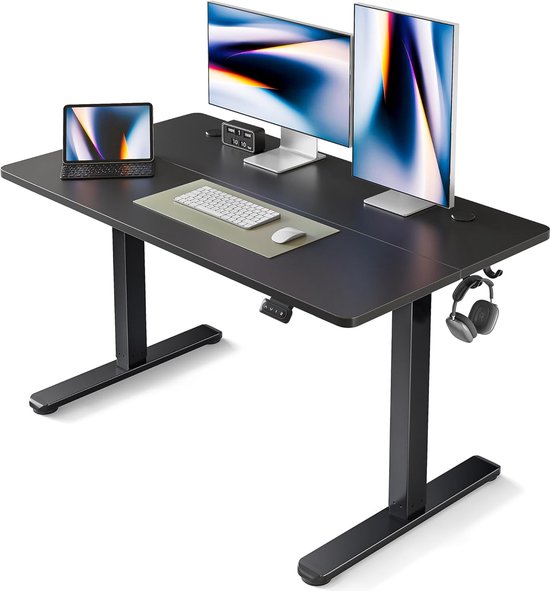 Foto: Sierra elektrisch in hoogte verstelbaar bureau bartafel 120 x 60 cm sta bureau voor thuis en op kantoor met scheidingsbord zwart frame zwarte afwerking