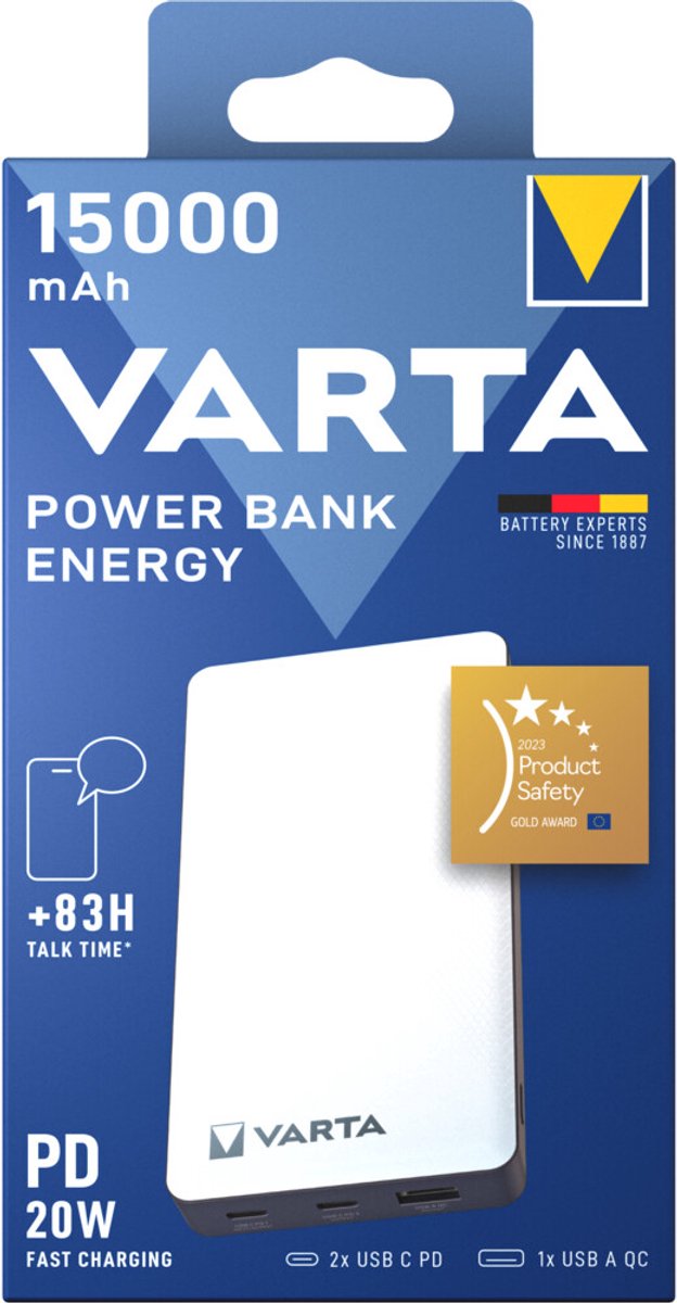 Varta Powerbank - Micro-USB - 0 mAh - Wit/zwart - 1 poort