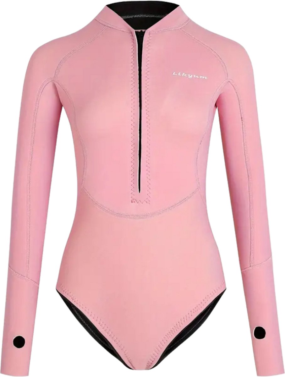 Bovista Wetsuit Dames Swimsuit Shorty Surfpak Duikpak Lange Mouw Zwemsuit Roze