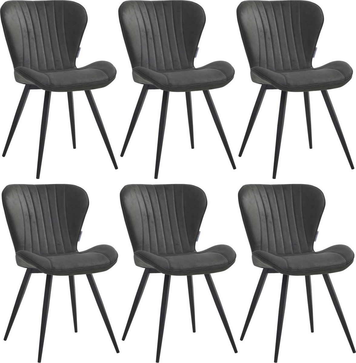 Colenis® - Star Eetkamerstoel - Set van 6 - Antraciet - Microvezel - Microfiber - Industrieel - Design - Eetkamerstoelen - Stoel