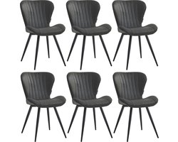 Colenis® - Star Eetkamerstoel - Set van 6 - Antraciet - Microvezel - Microfiber - Industrieel - Design - Eetkamerstoelen - Stoel