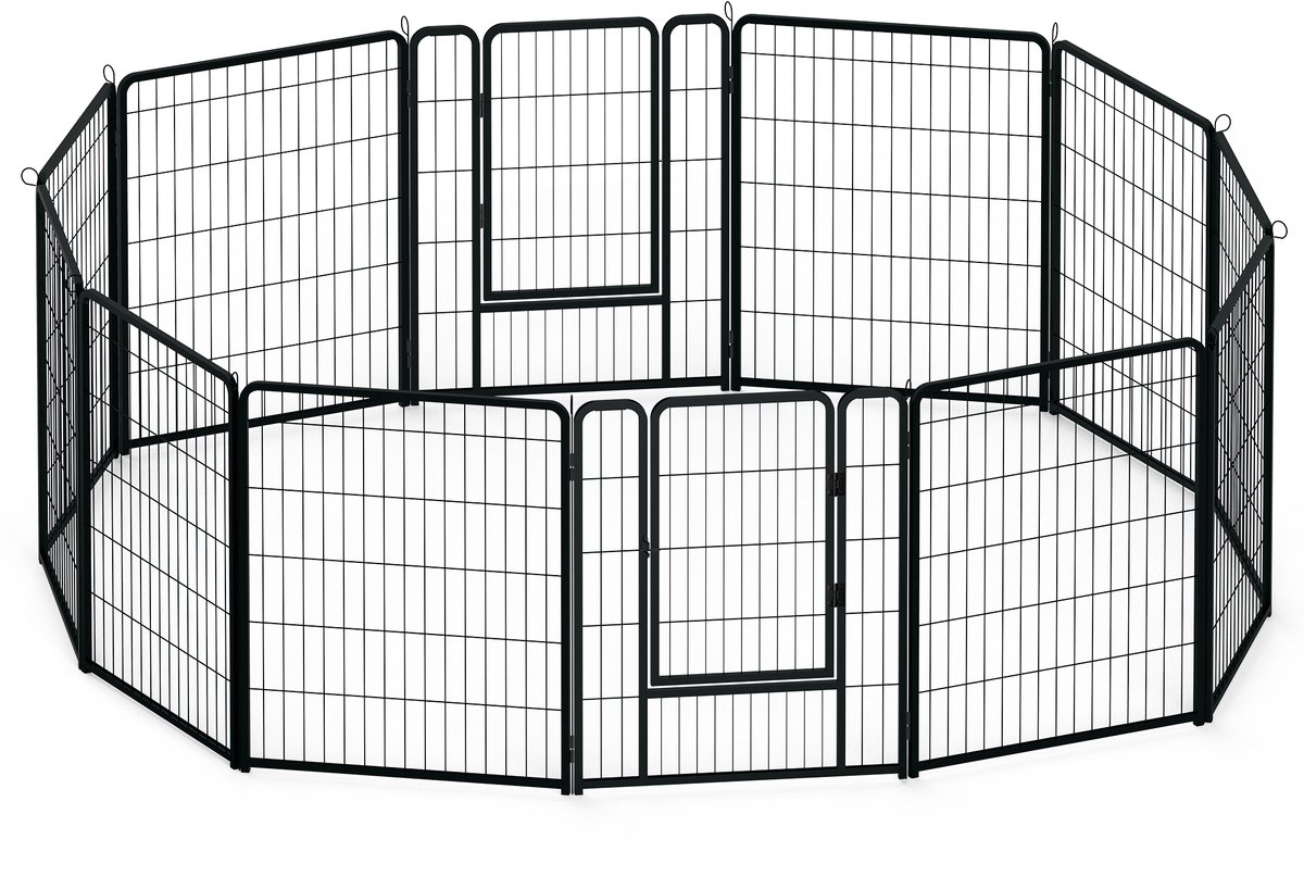 Aufun Puppyren - 12-delige buitenren voor dieren - 80 cm hoog - met vergrendeling - box met deur - voor honden, konijnen - zwart