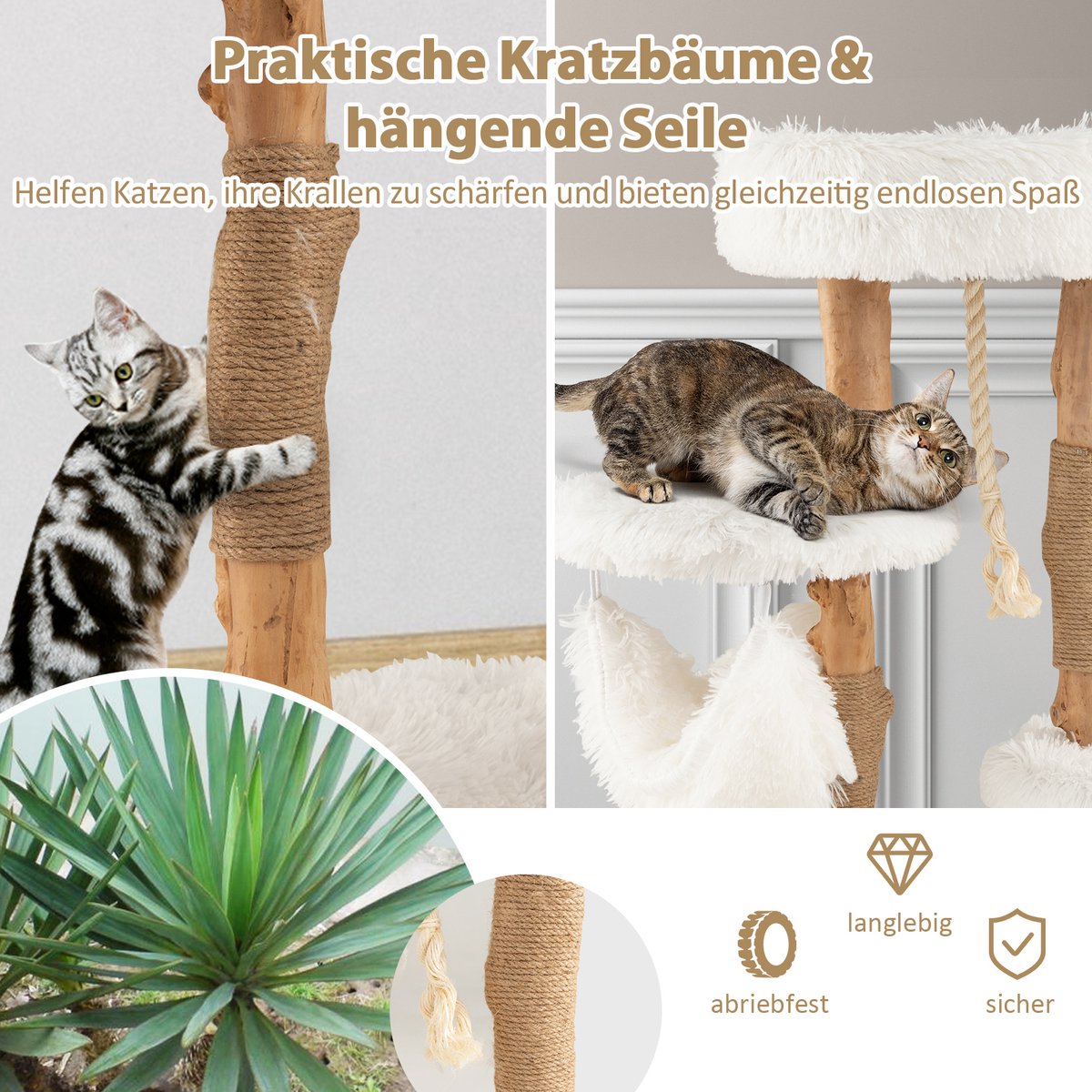 Krabton: COSTWAY Krabpaal van hout, kattenboom met hangmand, touw