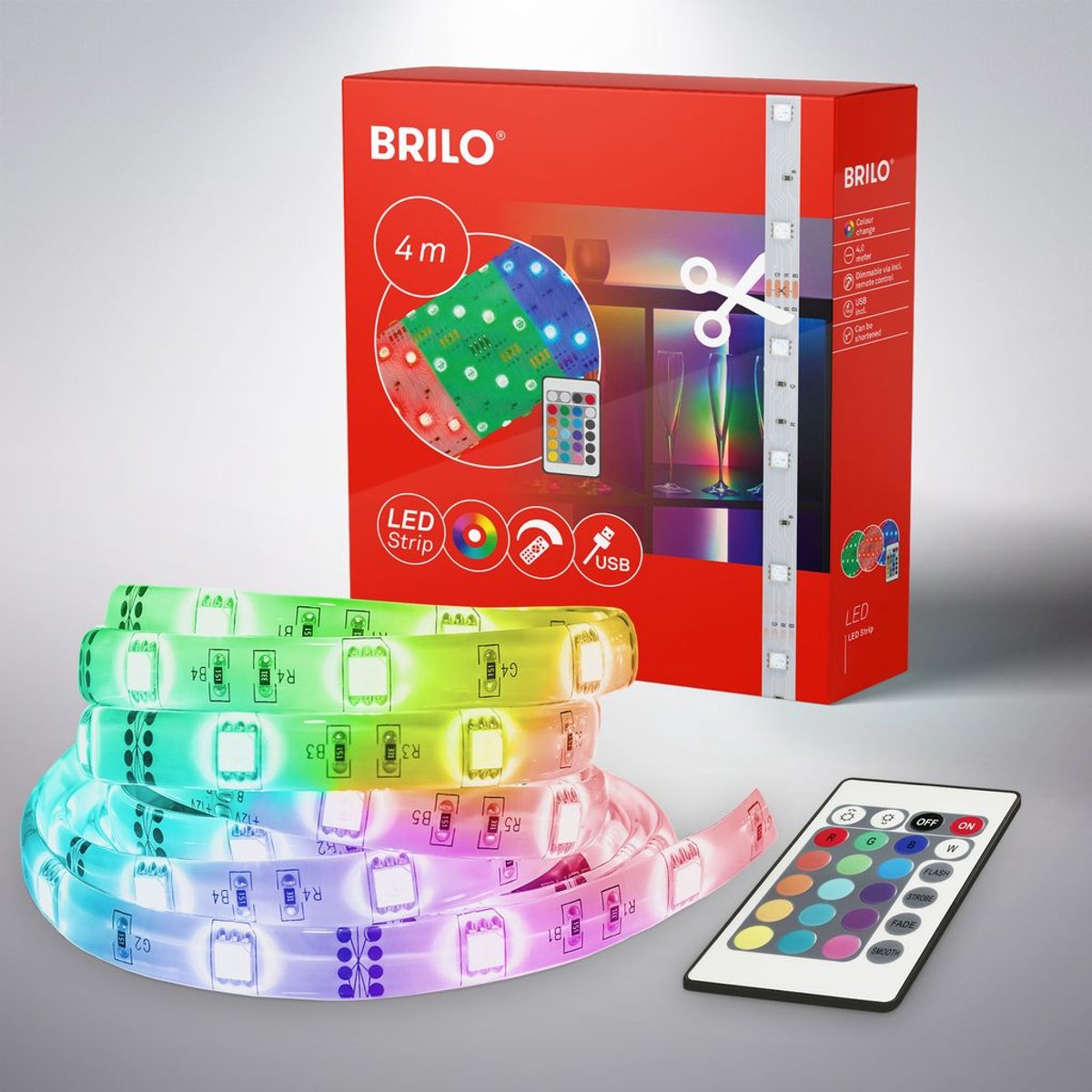 BRILONER - USB LED Strip - 4 meter - wit - RGB - zelfklevend