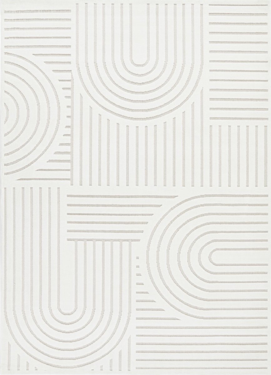 Concept Looms Maze Ivory MAZ106 Vloerkleed - 160 x 220 cm - Wit,Ivoor - Rechthoekig - Microvezel - Eetkamer, Woonkamer, Slaapkamer - Geometrisch - Scandinavisch, Retro, Modern