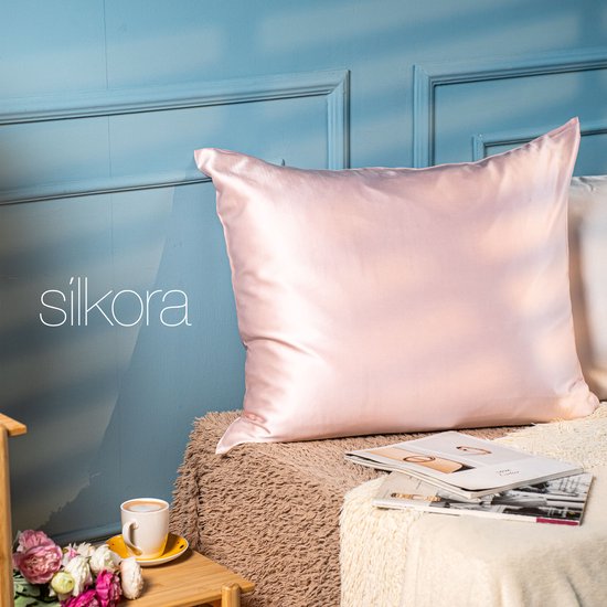 Taie d' Silk Silkora Premium - Kussensloop d'oreiller 100 % soie de mûrier 22 mommes - Ultra douce, fermeture éclair dissimulée - 60 x 70 cm - Rose Lotus