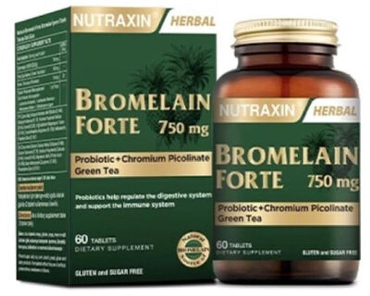 Nutraxin Bromelaïne Forte – 750 mg – 60 Tabletten | Enzym Supplement met Bromelaïne uit Ananas