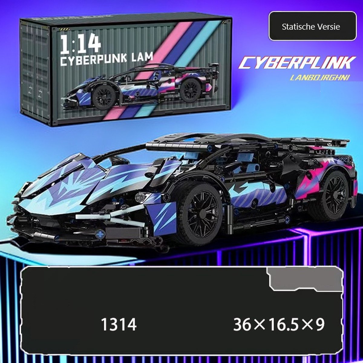 Supercar-bouwset, automodelbouwspeelgoed op schaal 1:14, racewagen /verjaardags- en vakantiecadeaus Kleurrijk (1314 stuks)