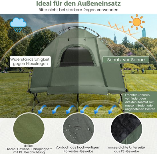 COSTWAY Lit De Camp Avec Tente 2 Pers. – Matelas Auto-gonflant, Imperméable, Capacité 300 Kg, Sac Roulettes