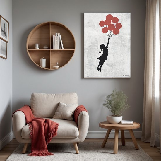 Graffiti Banksy - Balloon Girl - Impression sur toile Premium 48x67,5 cm - Décoration murale