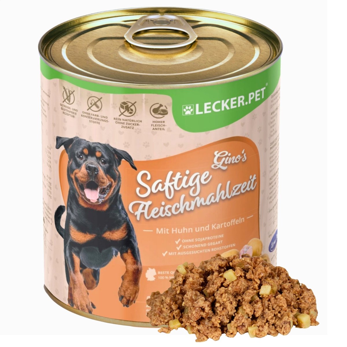 18 x 800 g Lecker.Pet® Gino's Sappige Vleesmaaltijd met Kip & Aardappelen Natvoer voor honden