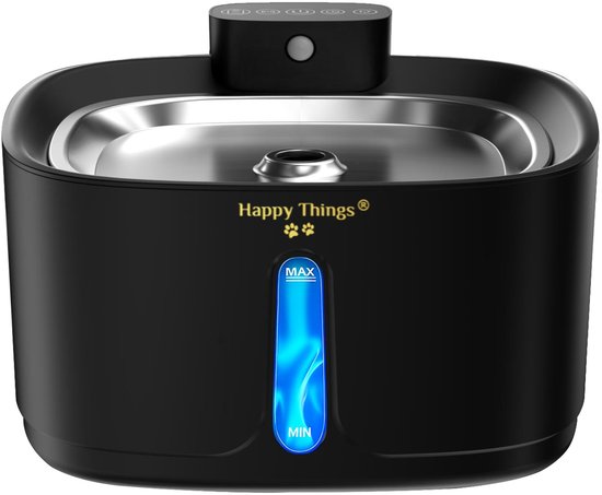 Happy Things® Drinkfontein Kat/Hond Kattenfontein RVS 2.4L - Incl. 4 Filters - 100% Kwaliteit - 100% Geruisloos - Waterfontein Kat - Verkoeling Hond/Kat - Dieren drinkbakken - Waterdispenser