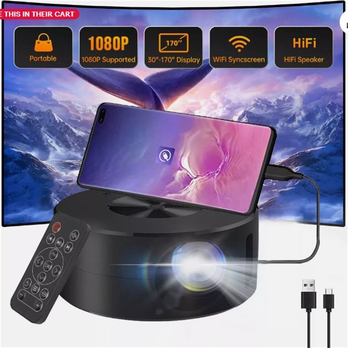 4K Mini Projector - 8000 Lumen LED - 1080P Resolutie - WiFi - Draagbare Thuisbioscoop - Compatibel met Android/iOS - Wit