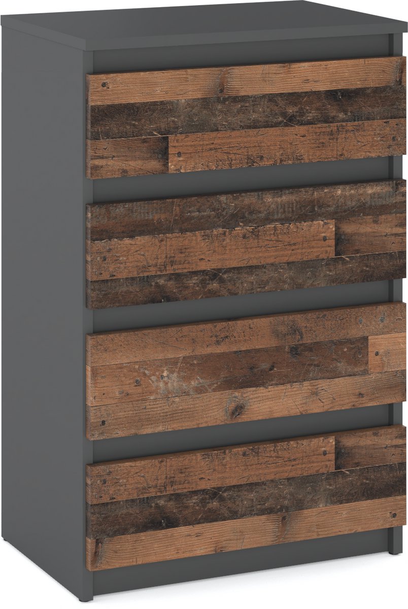 Ladekast 4 laden Grijs Vintage 60CM TV-kast Woonkamermeubel Dressoir