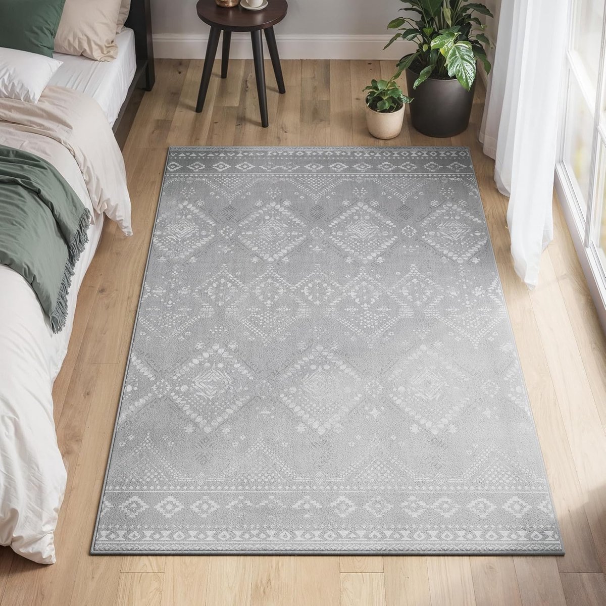 SONGMICS HOME Vloerkleed, 120 x 170 cm, vloerkleed voor slaapkamer, vloerkleed voor woonkamer, antislip tapijt, woondecoratie, voor woonkamer, machinewasbaar, boho-stijl, lichtgrijs
