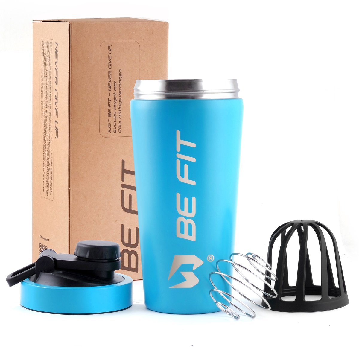 Goedkoopste Be Fit RVS Shakebeker / Drinkfles (Thermos) – 750 mL – Smoothie Beker - Premium Proteïne & Eiwit Shaker – Shake Beker - 12 uur koud – Blauw