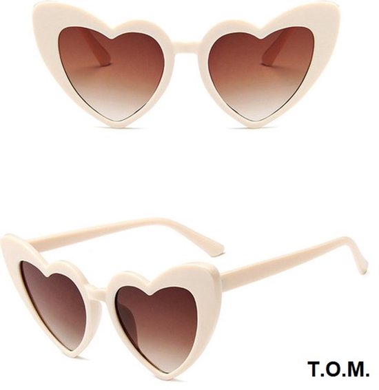 T.O.M. - Bril Hart - Beige- Partybril- Foute bril- Disco bril- Zonnebril Bril- Feestbril - Party Bril- Festival bril- Carnaval bril
