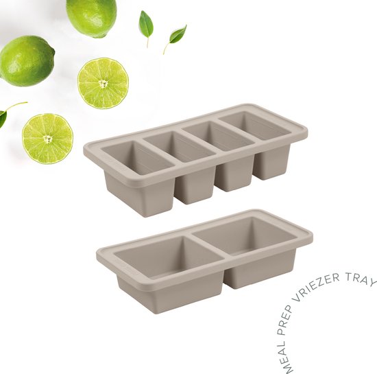 Foodcube – Babyvoedingbewaarbakje – Meal prep bakje – Diepvriesbakje – Vershoudbakje – 100% siliconen vriezer tray met deksel – BPA vrij – Geschikt voor Vriezer, Magnetron, Oven & Vaatwasser – Set van 2 - 4 x 250ml en 2 x 500ml - Sand