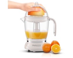 Elektrische Citruspers met 600ml Reservoir & Pulpfilter - Afneembare Schenkkan met Kraan en Hendel - Sinaasappelpers, Citroenpers & Limoenpers - Incl. Twee Perskegels - Automatische Reverse Functie - Vaatwasserbestendig