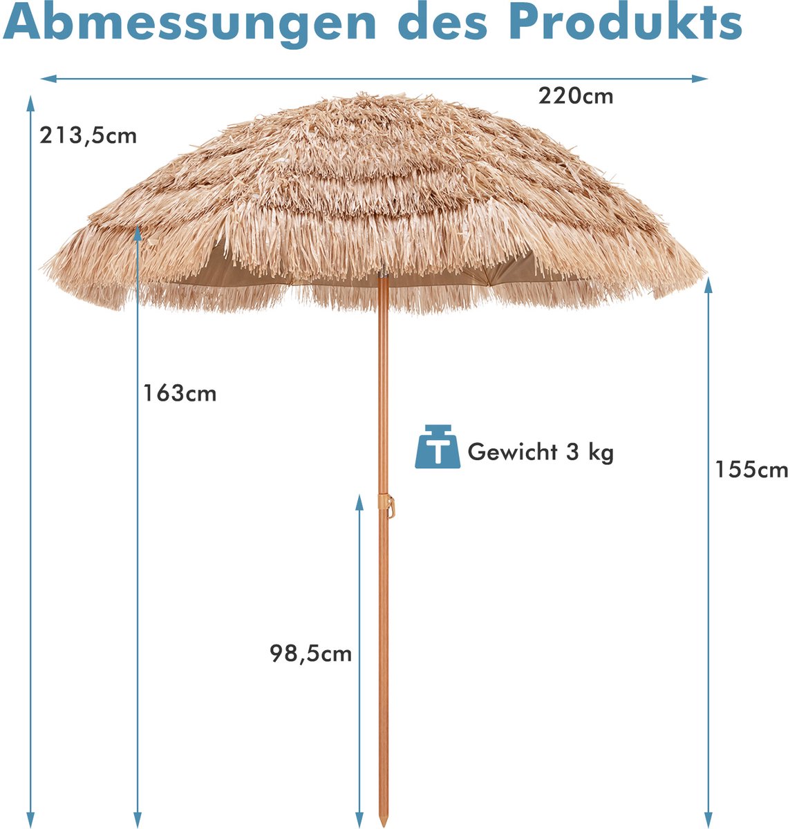 COSTWAY Parasol Hawaii, strandscherm, stro, UPF 50 , 30 COSTWAY Parasol Hawaii, strandscherm, stro, UPF 50 , 30