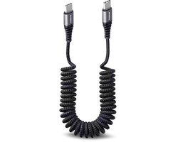 Usb C naar Usb C Kabel - Uitrekbaar tot 150 CM - Spiraalsnoer - Krulsnoer USB C Kabels - Snellader 60W - Geschikt voor Android Auto , Apple CarPlay , iPhone 16 , iPhone 15 , Samsung S25 S24 S23 S22 S21 S20 Kabel