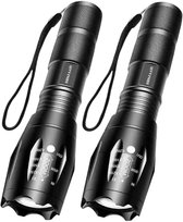 Besjaar Zaklamp - Militaire Zaklamp - 2 Stuks Zaklampen LED - 2000 Lumen - IP65 Waterdicht - Zwart